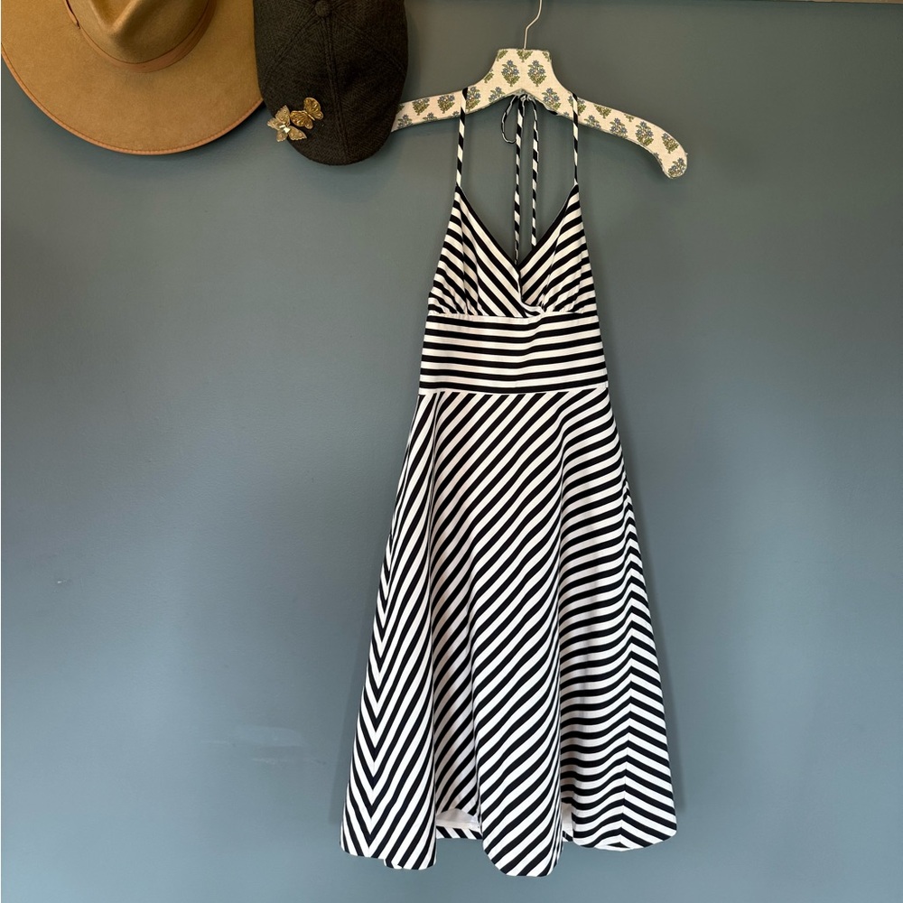 Striped Black & White Halter A-Line Dress